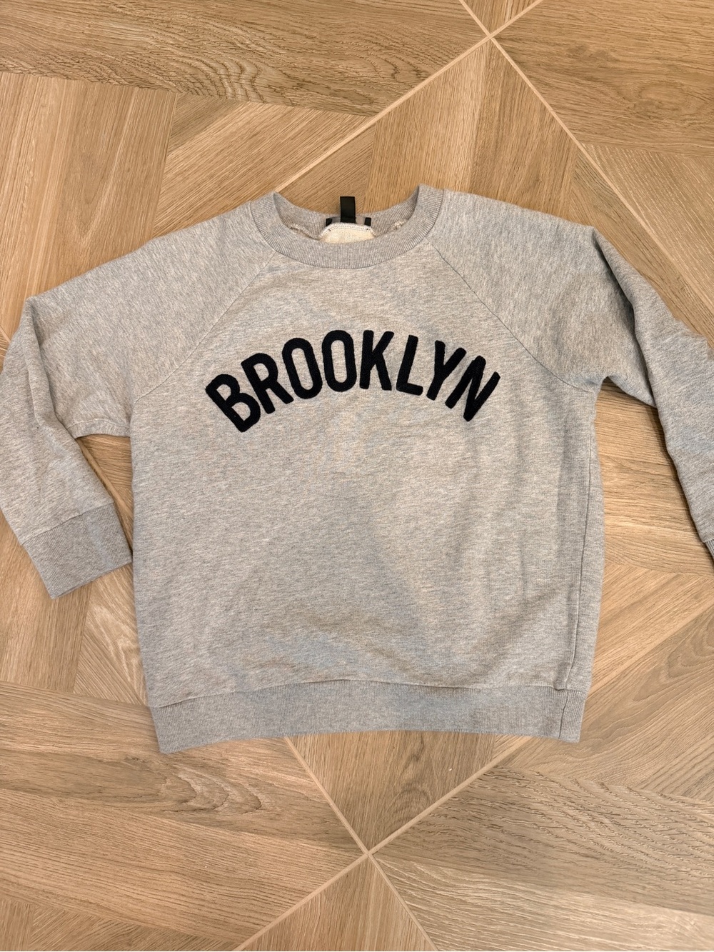 J. Crew Light Grey Sweatshirt with Black 'BROOKLYN' Appliqué